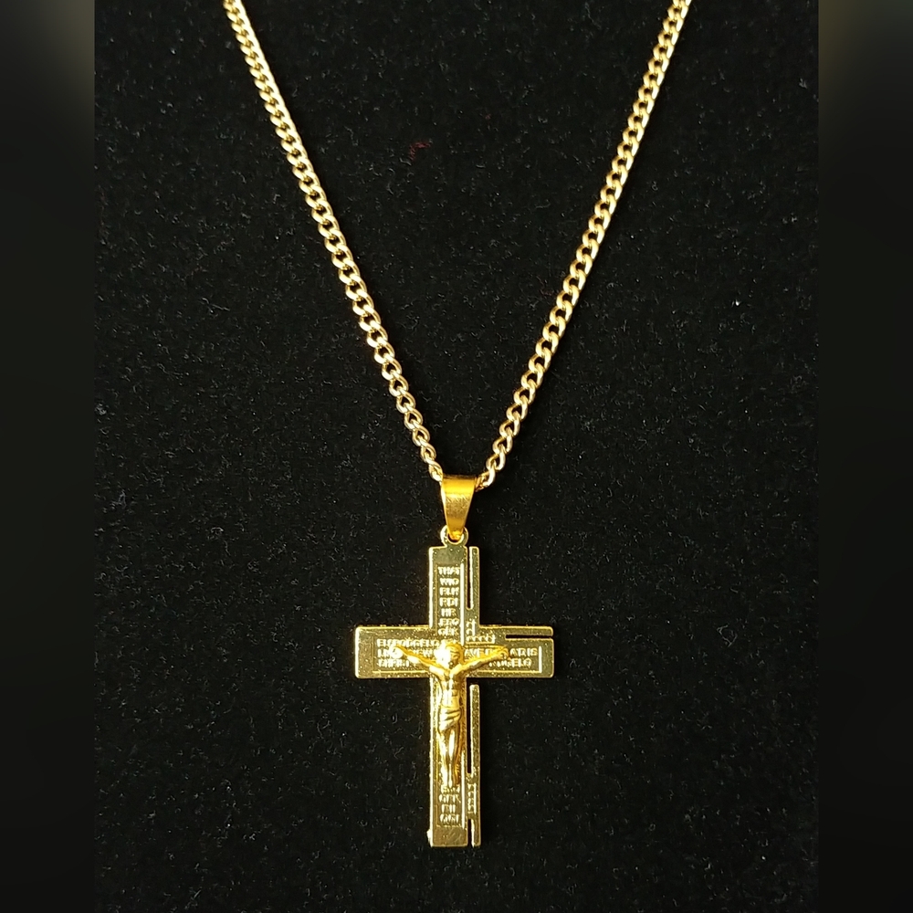 Gold Tone Cross Pendant Necklace